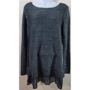 Jaclyn Smith Charcoal Sequin Layered Hem Sweater Large New With Tags Lightweight